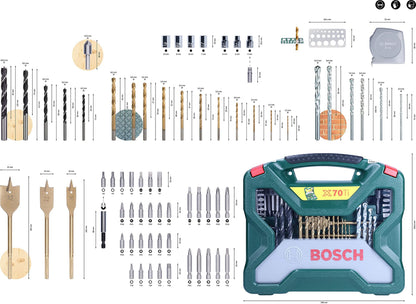 Bosch 70-Pieces X-Line Titanium Drill and Screwdriver Bit Set (for Wood, Masonry and Metal, Accessories Drills)