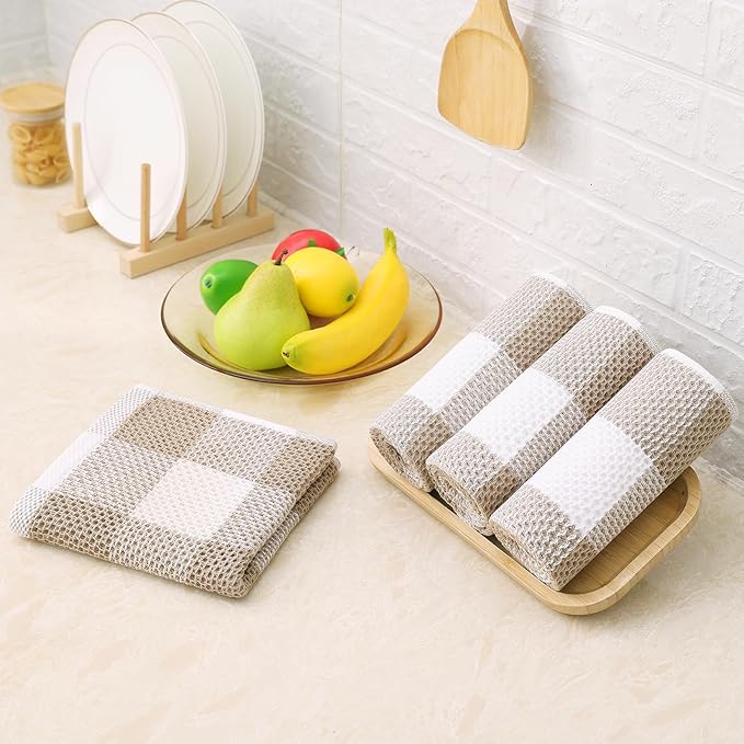 Homaxy 100% Cotton Waffle Weave Check Plaid Kitchen Towels, 13 x 28 Inches