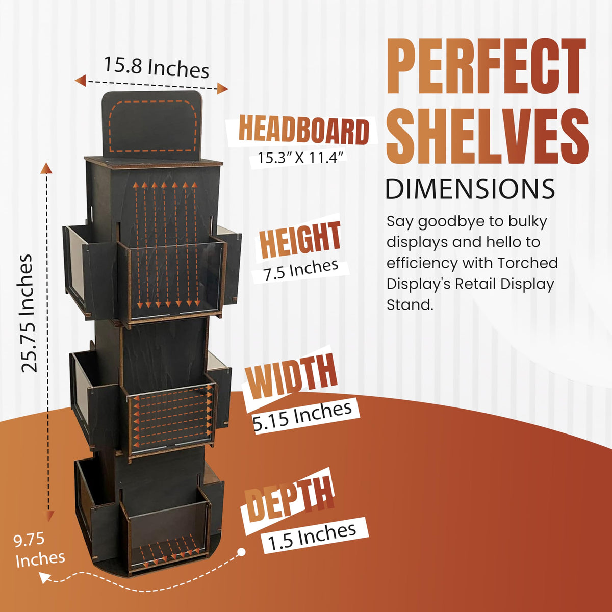 Rotating Greeting Card Display Stand, 3 Tier Wooden Organizer, 4-Sided Display Rack 360 Degree Spinning Multi-Pocket Display for Coasters, Stickers, Retail, Showcase, Tradeshow (Ebony)