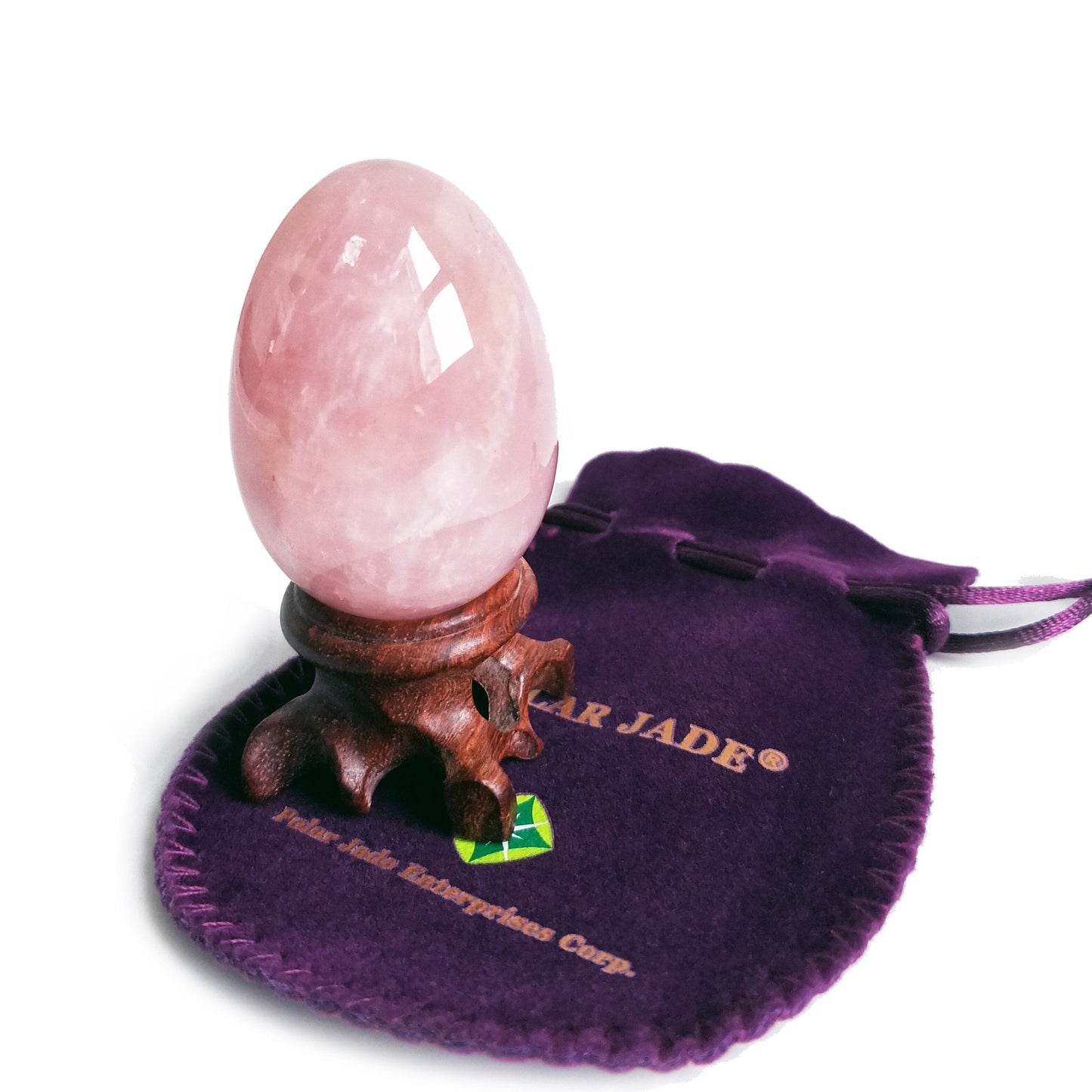 Polar Jade Rose Quartz Gemstone Egg Sphere with Wooden Stand for Healing Meditation Chakra Balancing and Home Decoration (L Size)