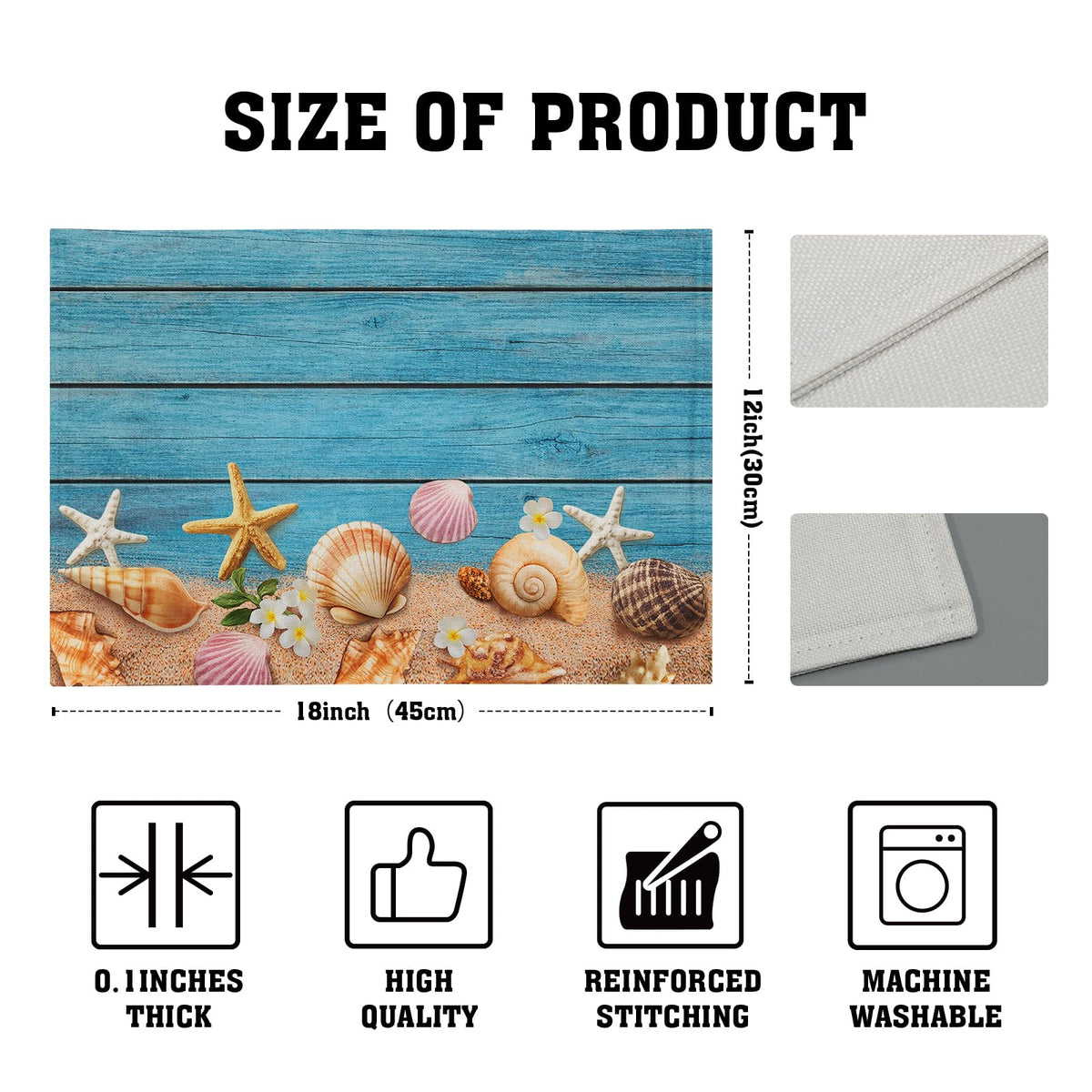 Granbey Nautical Placemats - Coastal Beach Place Mats Set of 4 Navy Blue Summer Wooden Seashell Beachy Cloth Table Mats for Kitchen Home Decor Dining Table