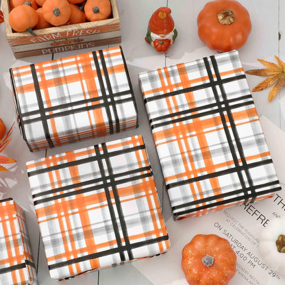 JarThenaAMCS Fall Plaid Wrapping Paper -Mini Roll- 17in x 32.8Ft Orange Black Checkered Gift Wrap Paper for Autumn Thanksgiving Party Wrapping Supplies