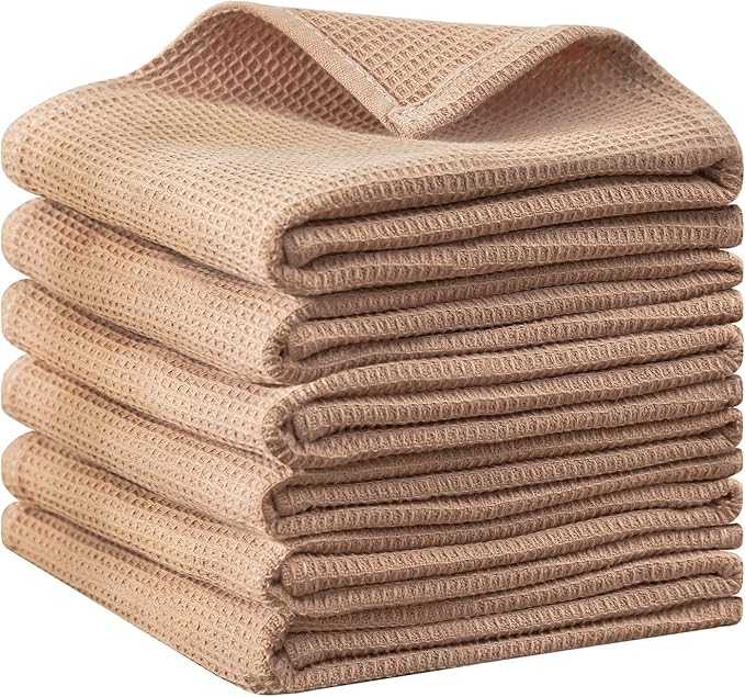 QUILTINA Dish Towels Set, 100% Cotton Waffle Weave Kitchen Towels 6 Pack