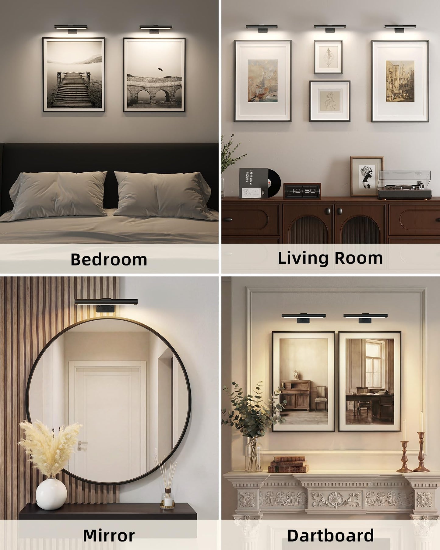 EZVALO Picture Light for Wall, Rechargeable 2400mAh Battery Lights Wireless with IR Remote, 3 Color & Dimmable Magnetic 7.8'' LED Lights Display for Painting, Living Room, Gallery, Bedroom(Black-3P)