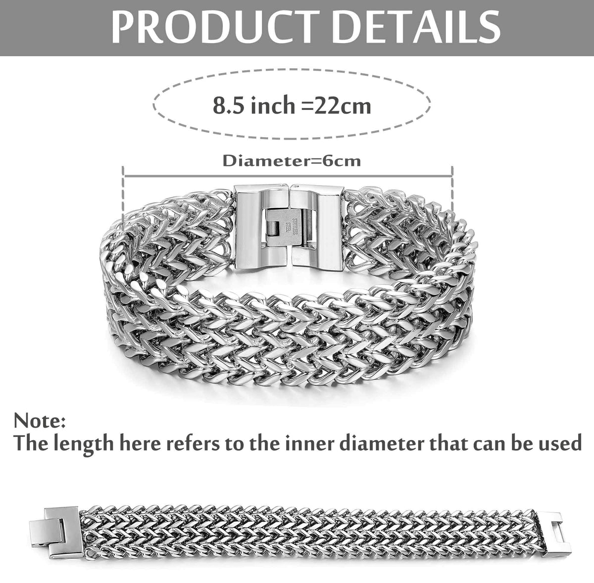 LOYALLOOK Stainless Steel 19MM Cuban Curb Link Chain Men's Bracelets Rock Link Wristband,8.5 Inches