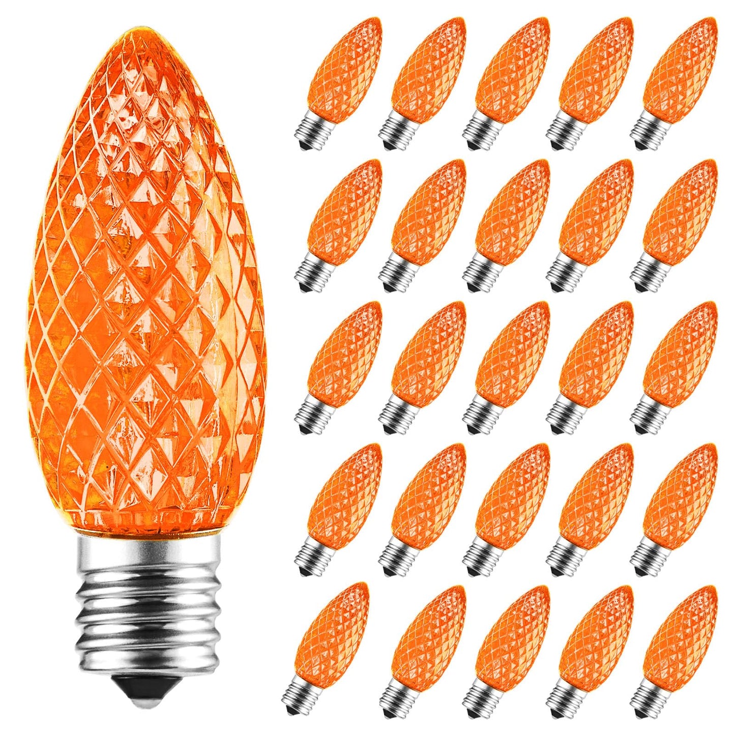 Minetom 25 Pack LED C9 Orange Replacement Halloween Light Bulbs, Commercial Grade Dimmable Holiday Bulbs, Strawberry Bulbs, Fits in C9/E17 Base Sockets