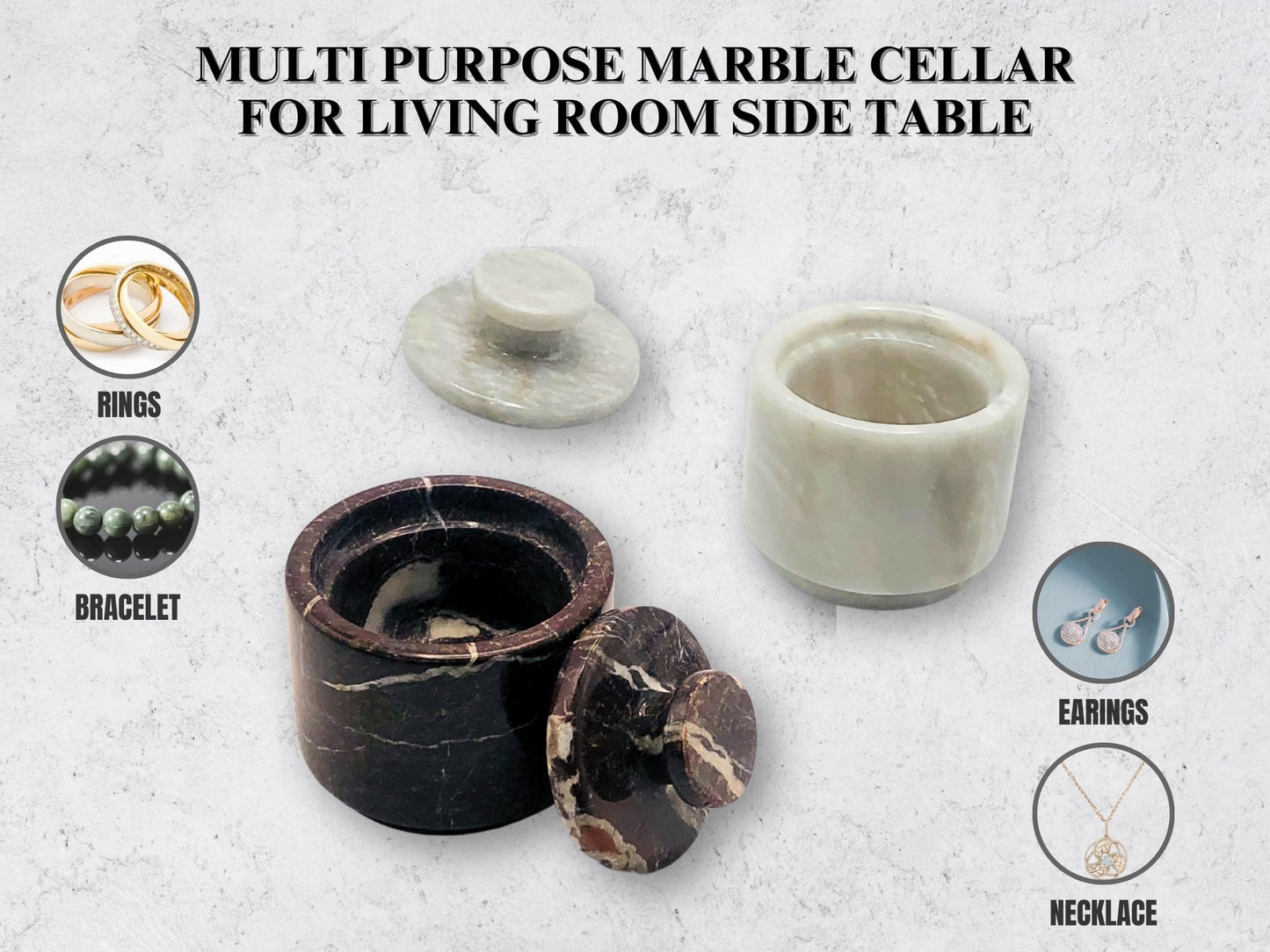 Marble Salt Cellar with Lid 2 Pack - Stone Salt Container for Countertop, Salt Box Keeper for Kitchen Counter, 3.5 oz OceanicX Marble Cellar Set (White Red)