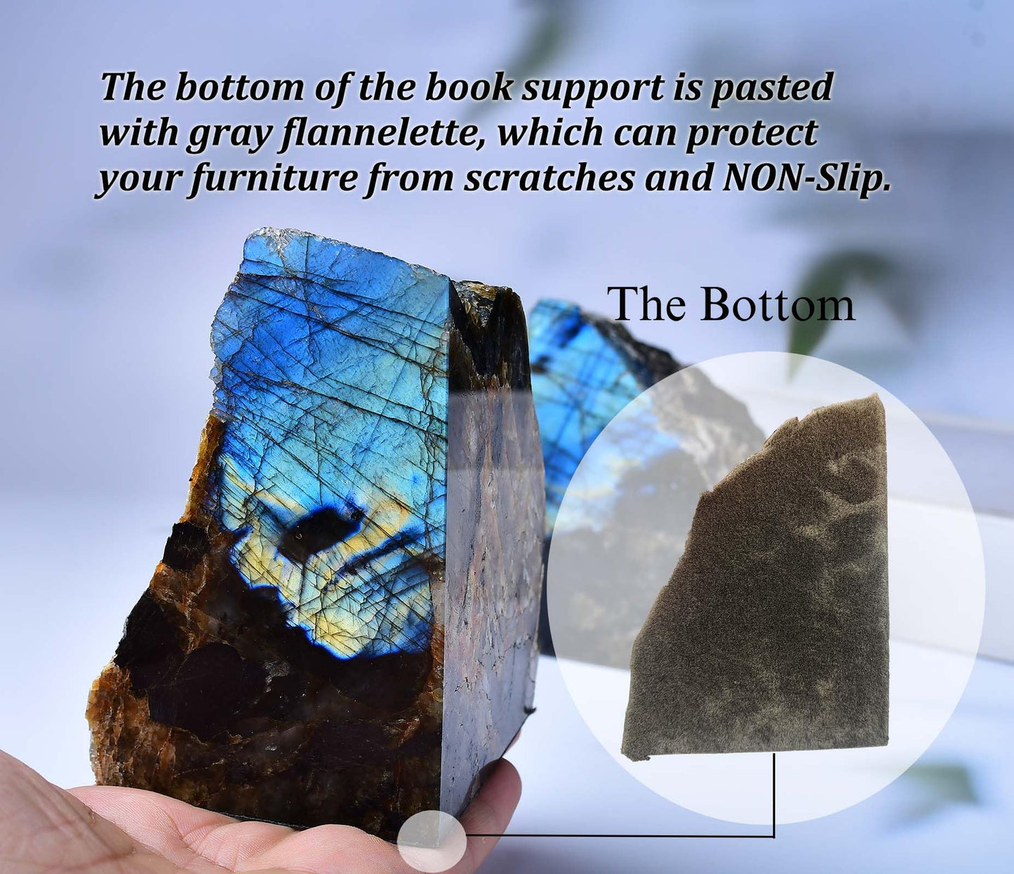 Blue Labradorite Bookends Heavy Duty Healing Crystal Stone Book Holders Decorative Book Ends Office Home Decor Small 1 Pair 2-3 Lbs