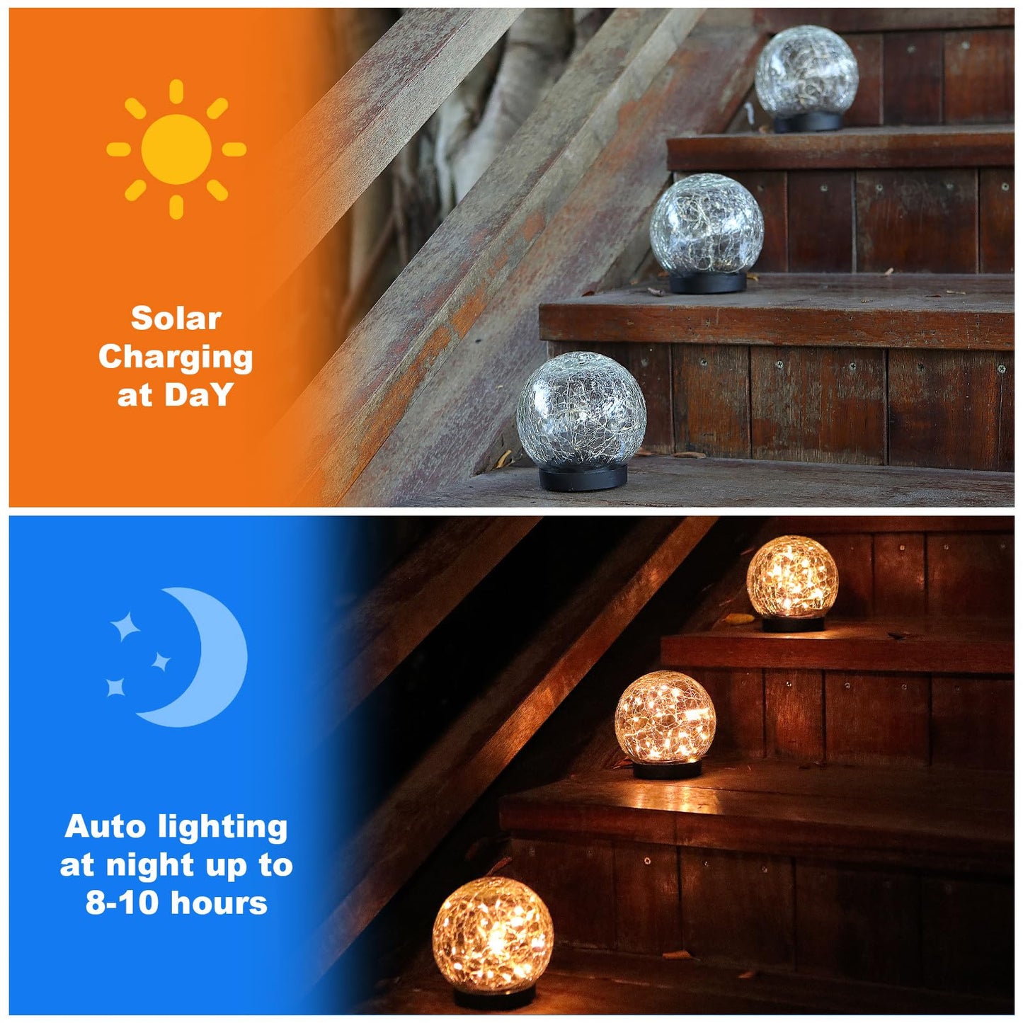 MLKNK Solar Globe Lights Outdoor Waterproof-Solar Balls-Solar Garden Lights-Orbs for Outside 8 Pack Cracked Glass Ball for Lawn Patio Yard Backyard Decorations