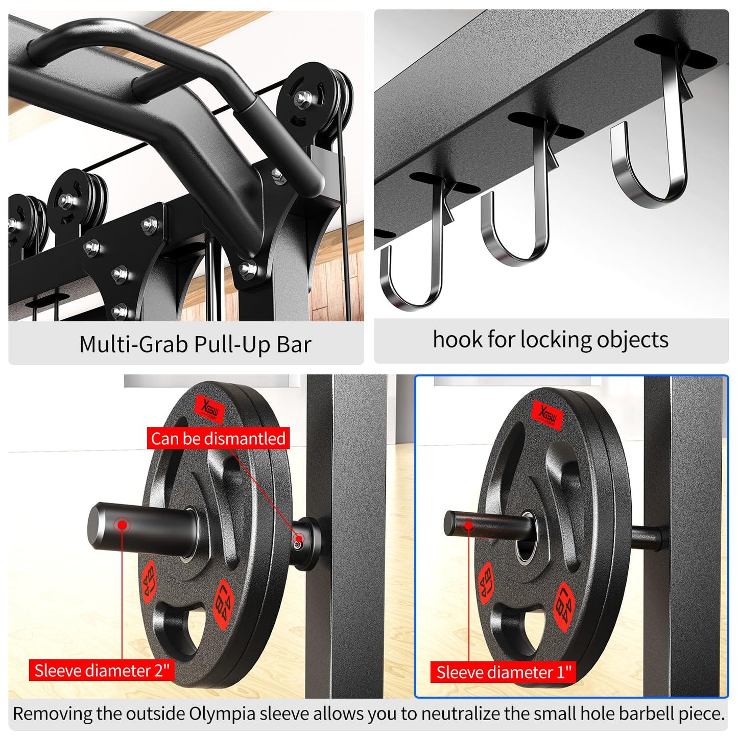 Multi-Purpose Squat Rack,Smith Machine Weight Rack Set with Cable Crossover System, Home Gym Power Racks, Power Racks and Packages (L06 two users, Power cage Black+bench+Cast lron 184LBS)