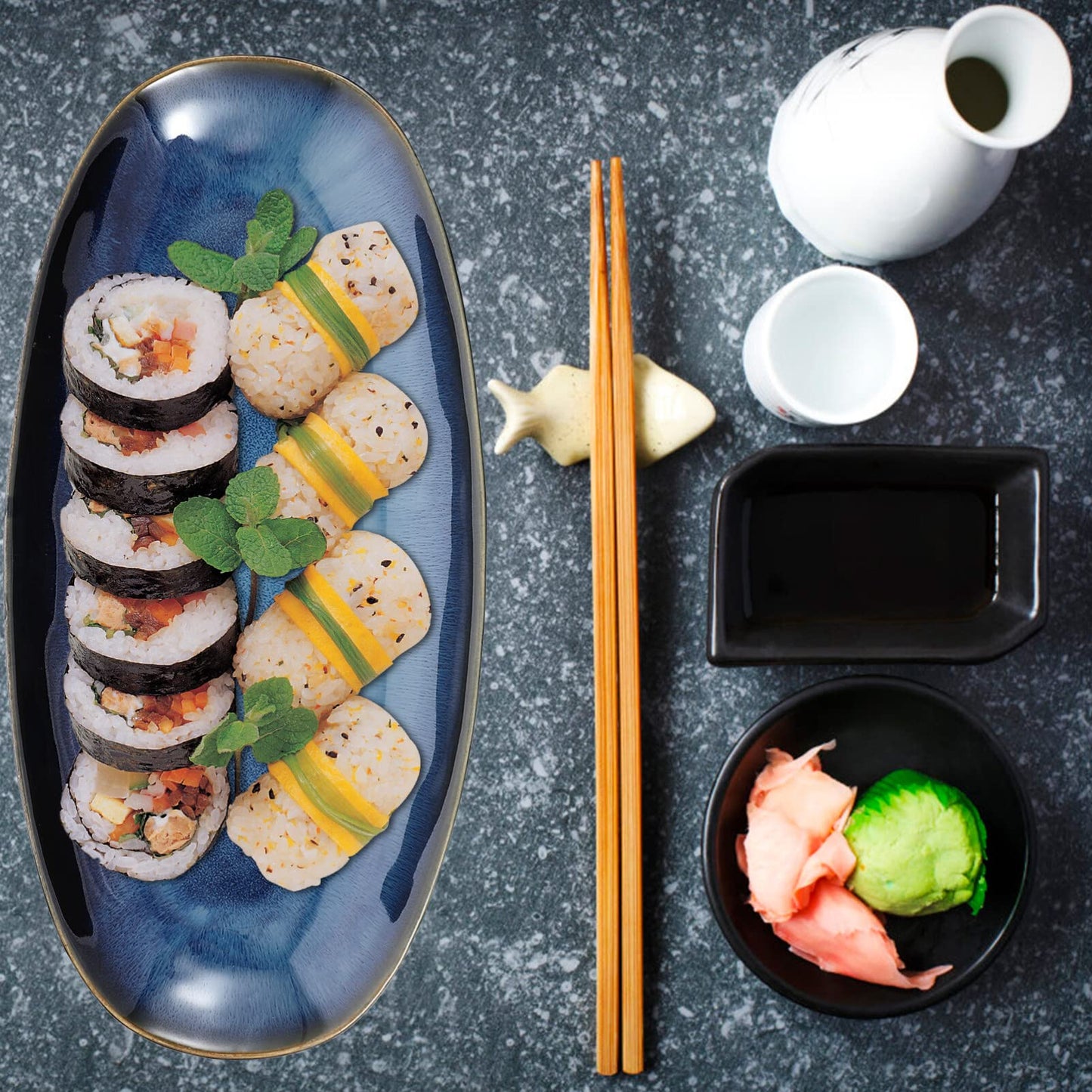 Cabilock Ceramic Sushi Plate 13.66X6.61X1.37In Oval Fish Serving Tray for Home Restaurant Hotel Multi-Function Snack Fruit Food Platter for Entertaining Parties