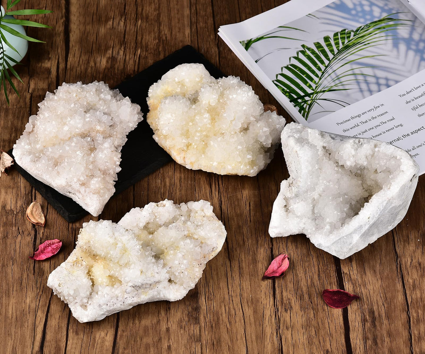 JIC Gem Natural White Quartz Crystal Cluster Geode Druzy Healing Stone Home Decoration Gemstone Specimen Large 1pc 1.98-2.42 lb