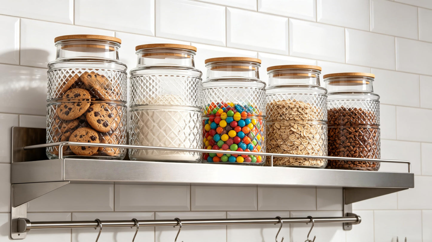 Large Glass Storage Jar, 2 Pack 60 FL OZ Glass Food Storage Containers with Bamboo Lid, Kitchen Laundry Room Organization Decorative Jar for Candy Cookies Coffee Beans Flour Nuts Airtight Glass Jars