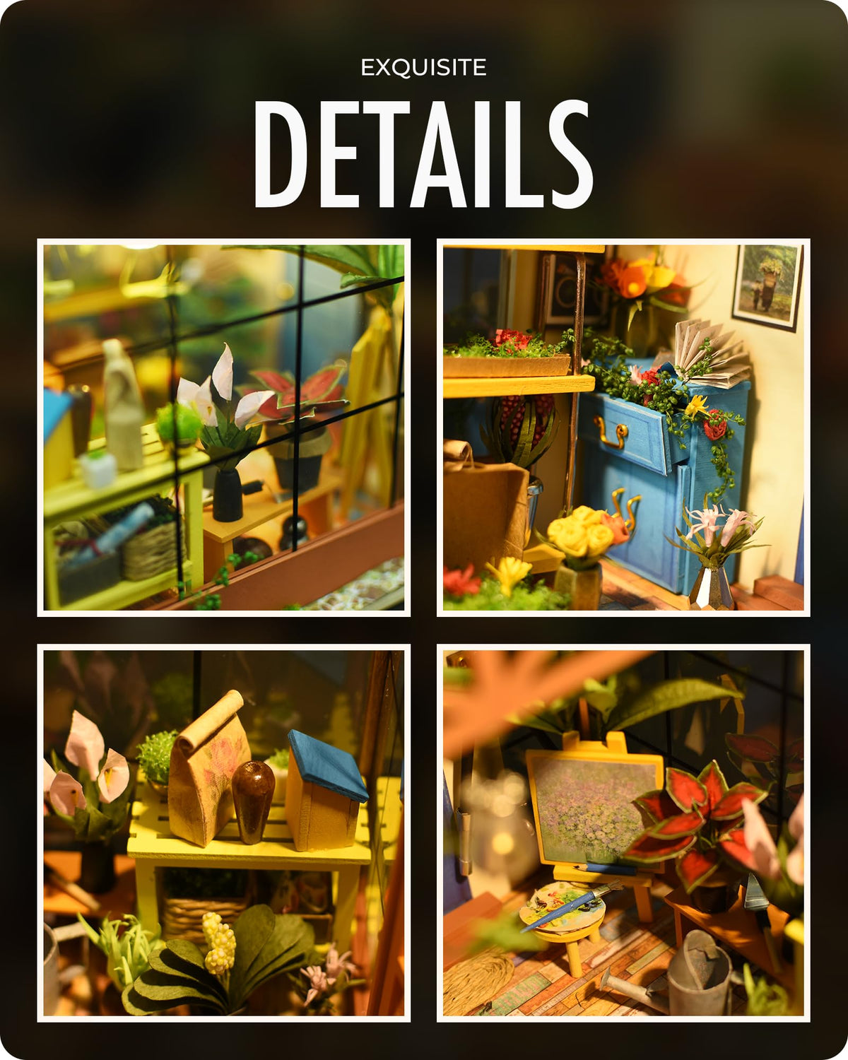 Rolife DIY Miniature House Kit, Cathy's Greenhouse Miniature Dollhouse with LED 1:18 Tiny/Mini House Making Kit Crafts Diorama Gifts Home Decor for Adults