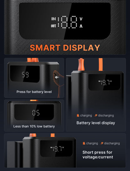 JSAUX Power Bank 20000mAh 65W with USB C Charging Cable, USB C Laptop Portable Charger PD3.0 External Battery Pack for Steam Deck, iPhone 17/16/15/14, MacBook Pro, iPad Pro, Galaxy S24, ROG Ally (X)