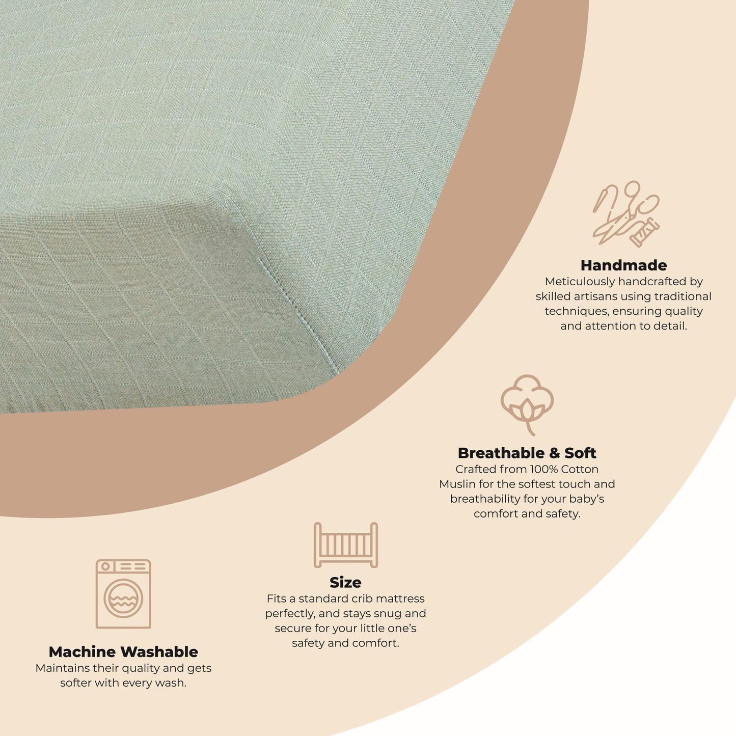 Crane Baby Fitted Sheet, Soft Cotton Fitted Sheet for Cribs and Nurseries, Evergreen, 28”w x 52”h x 9”d