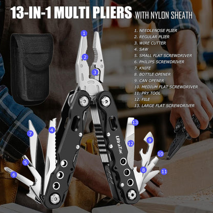 UltraTac Military Grade Multitool Gift Set for Men, Compact Survival Kit for Car Emergency, Birthday or Holiday Gift for Man, Pocket EDC Tools for Camping, Hiking & Quick Fixes - Stainless Steel