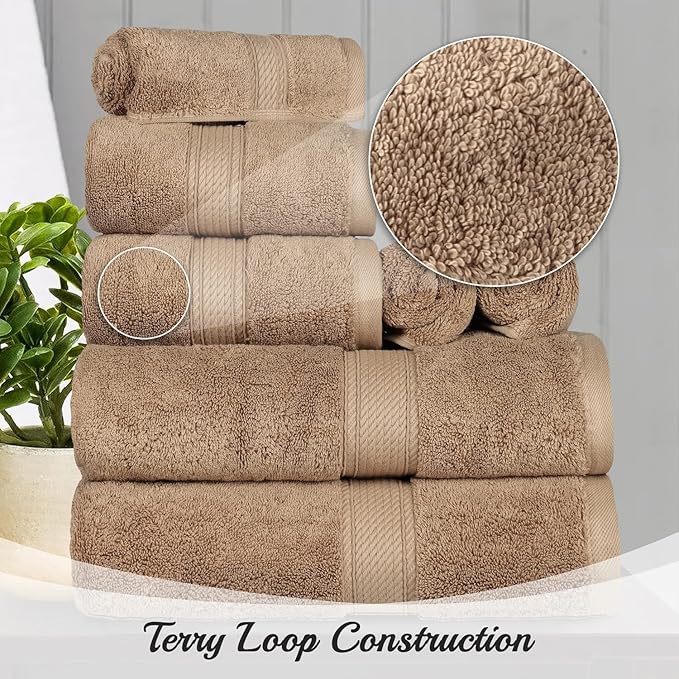 Superior Egyptian Cotton 8-Piece Solid Towel Set, Washcloths 13” x 13”