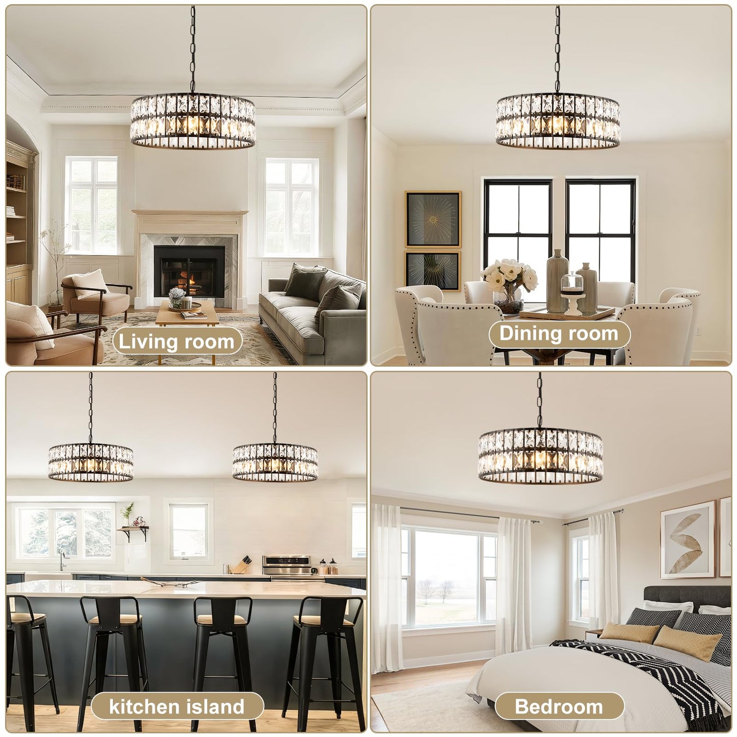 ZorpOrigin Black Crystal Chandelier, 16 Inch 3-Light Dining Room Fixture