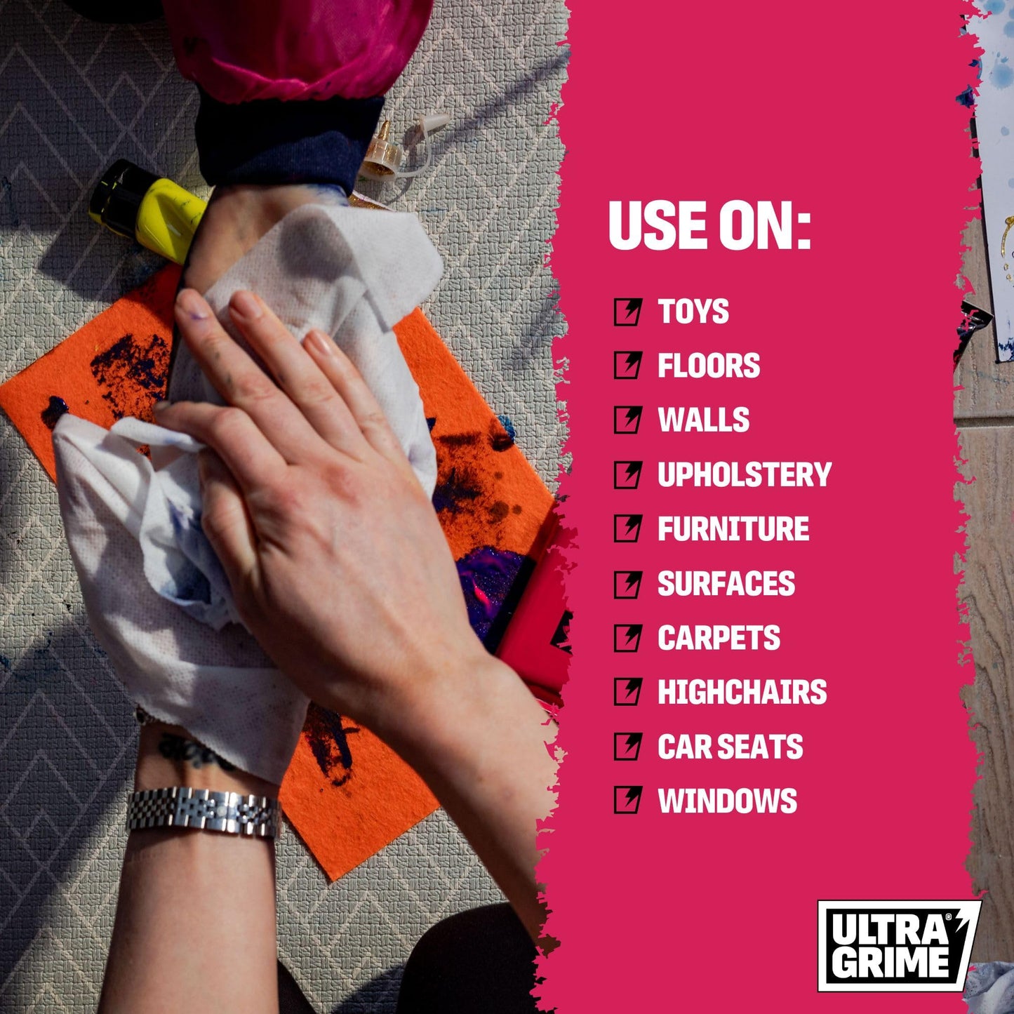UltraGrime Multi Purpose Family XXL Biodegradable 80 Clothwipes - Pomelo Scented Large Wet Cloths - Heavy Duty Multi Purpose Cleaner