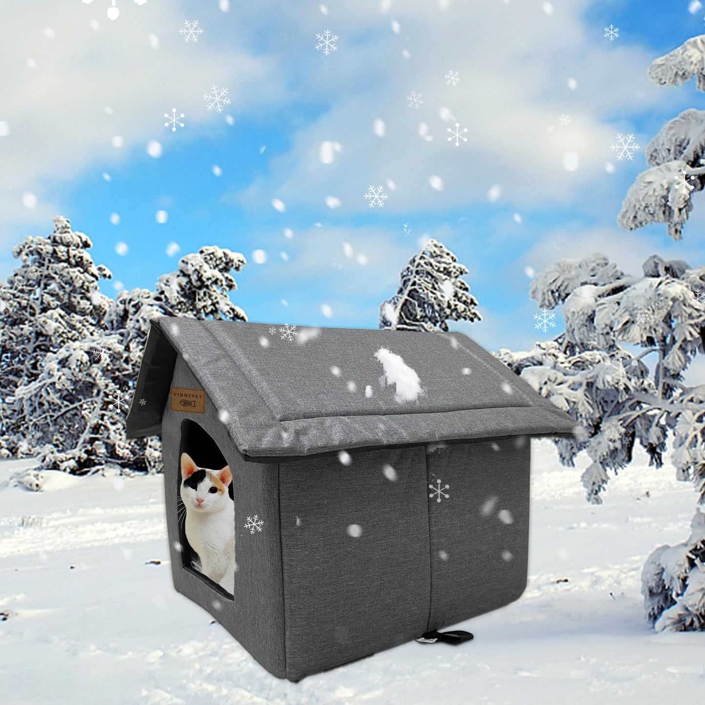 Vinnypet Cat House for Outdoors Waterproof Weatherproof Cat Cave Pet Shelter with Plush Cushion for Feral Cats/Dogs 35x30x35cm