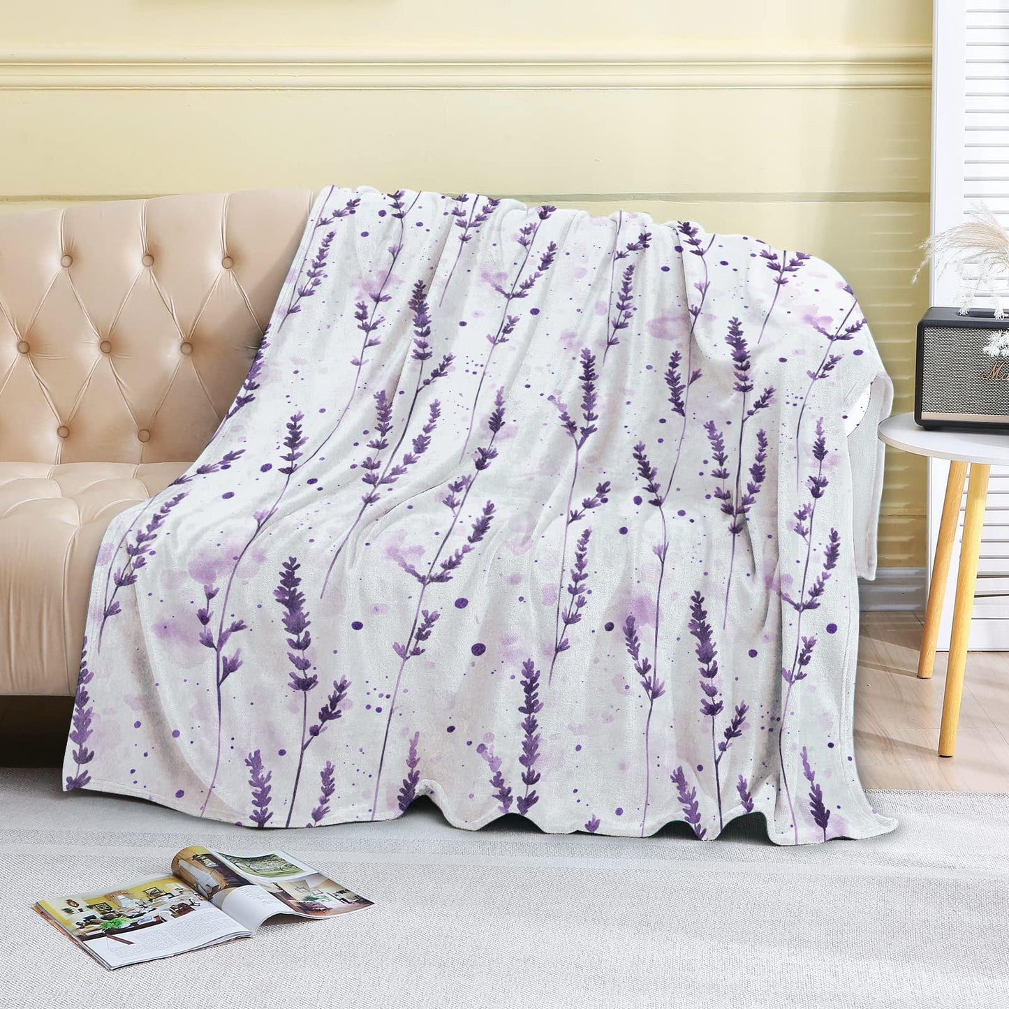 coedoaes Lavender Fleece Blanket - 50x60in Purple Flower Floral Nature Throw Blankets,Soft Cozy Lightweight, Ideal for Living Room Home Decor and Kids Women Girls Spring Gifts