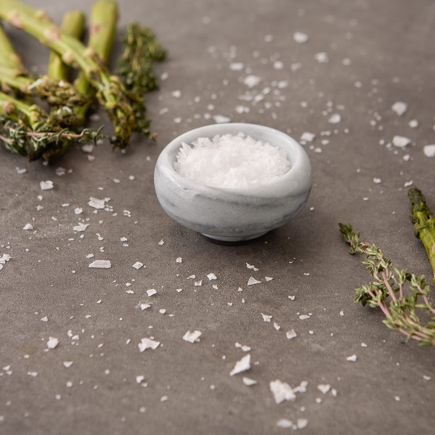 RSVP International Herb & Salt Containers for Countertop Polished Marble Dish/Bowl, 2.75" Diameter x 1.5", Natural White