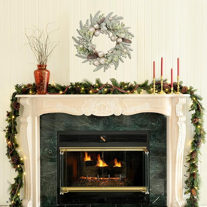 Super Holiday Christmas Wreath, 19Inch Artificial Winter Wreaths for Front Door Decorations with Wreath Hanger, for Indoor Outdoor Home Hoilday Party Xmas Wall Decor - Champagne
