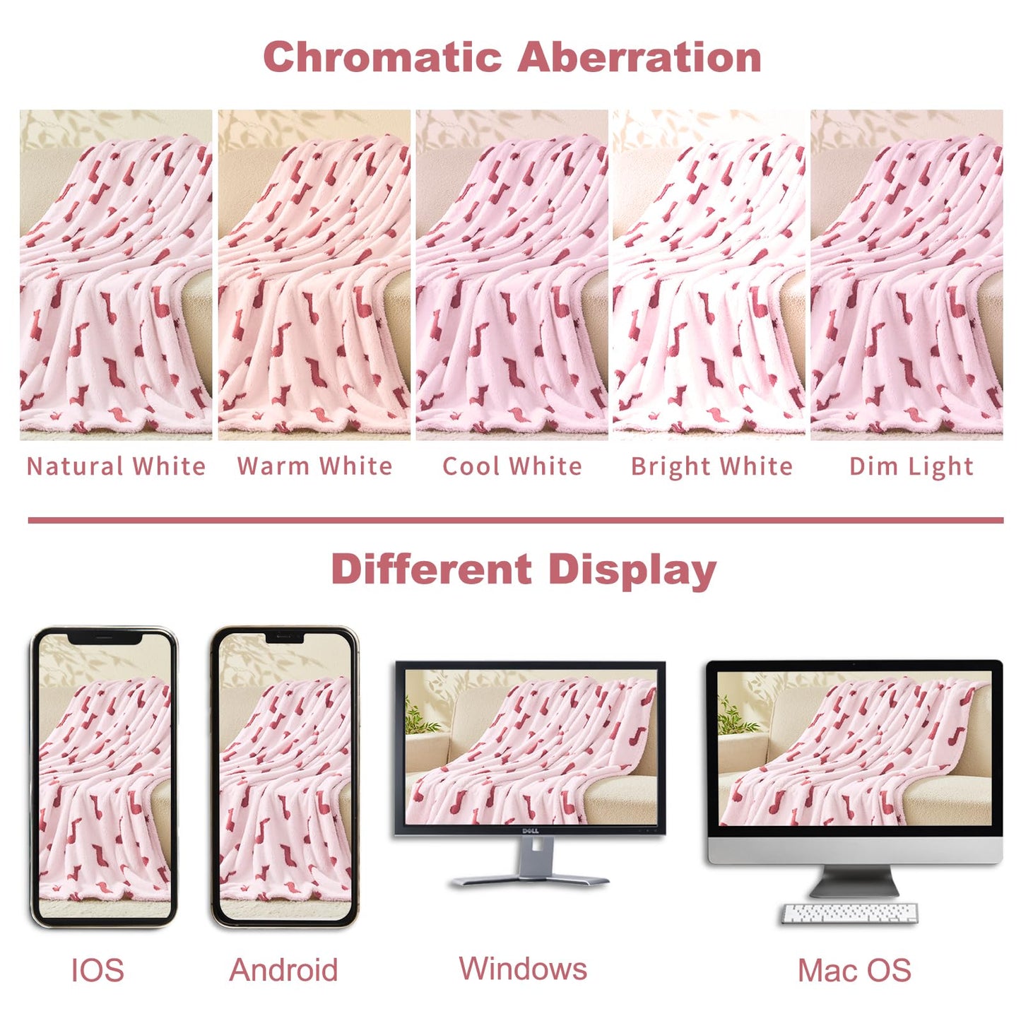 PLEVONITH Pink Throw Blankets for Bed - 3D Music Patterned Fall Blanket for Room Décor, Twin Size Blanket 60x80 Inches (300GSM)