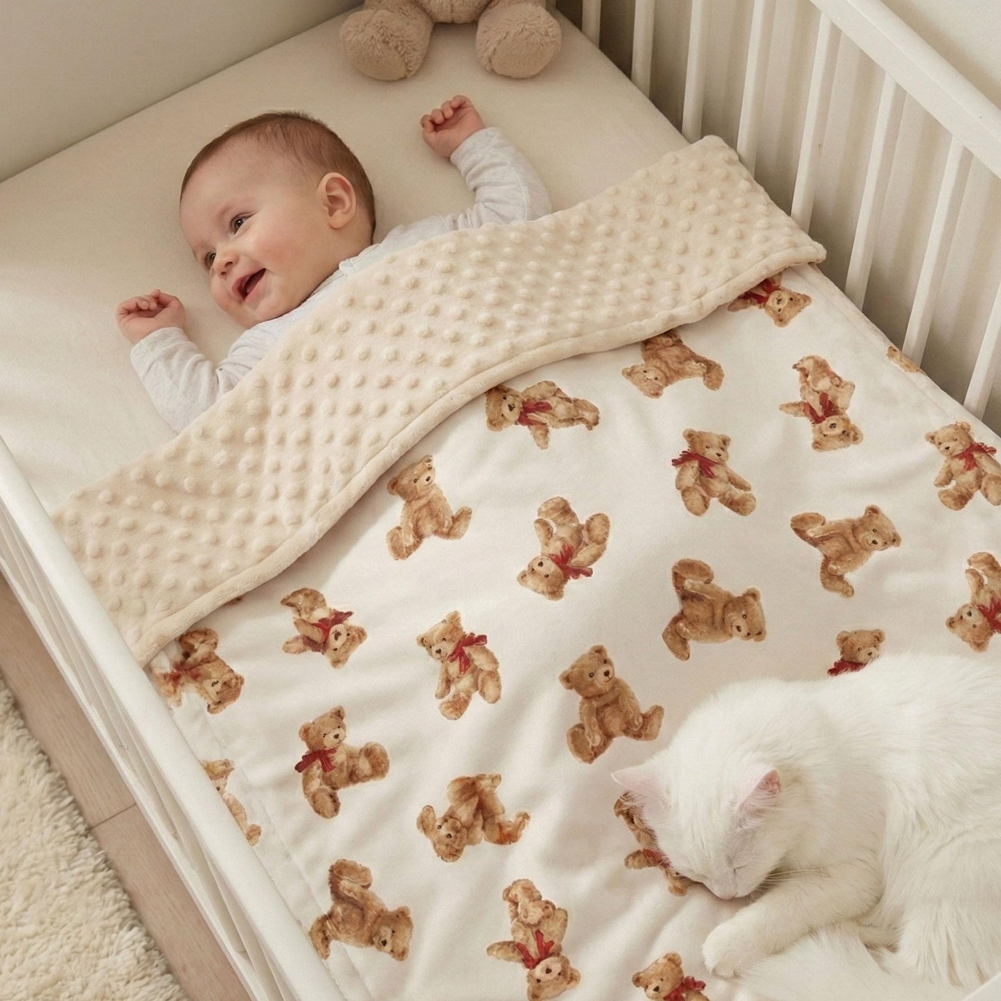 CIVARUA KIDS Bear Minky Baby Blanket, Ultra Soft Cozy Nursery Blanket for Unisex Boys Girls, Fluffy Toddler Infant Newborn Warm Nursery Bed Blankets for Crib Stroller or Carseat, 30”×40”, Beige