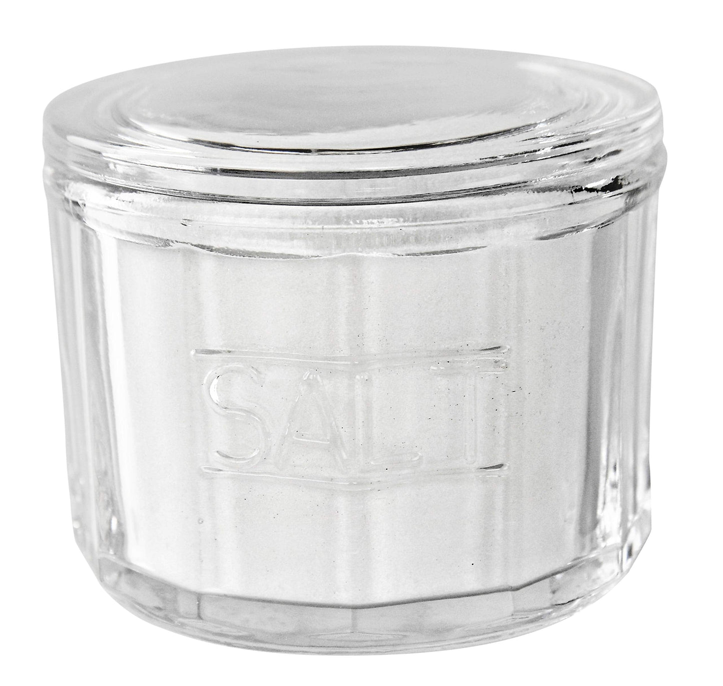 HOME-X Depression Style Clear Glass Salt Cellar with Lid, Retro Kitchen Decor, Wedding Gift - 3 1/2" H x 4" D