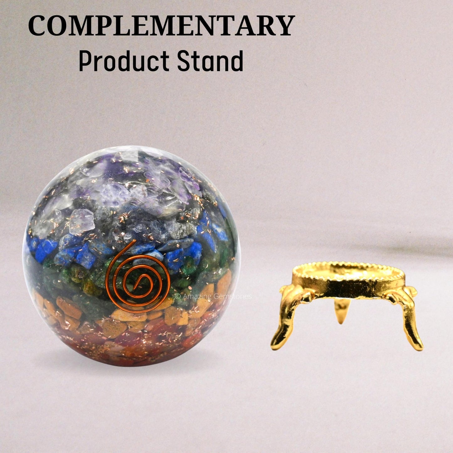 Amazing Gemstone 2.5" 7 Chakra Orgonite Orgone Crystal Sphere Ball with Stand - Meditation Crystal Ball for Witchcraft and Decorative Balls - Premium Gemstone Sphere Balls