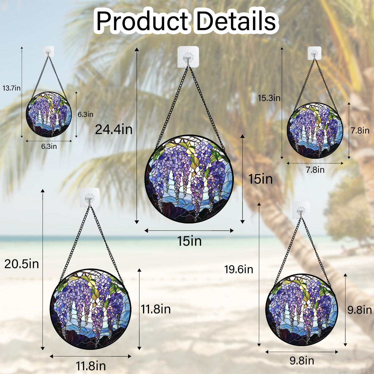 AMDERVEN Stained Glass Window Hanging, Wisteria Flower Sun Catcher for Door Home Decor Purple and Blue Suncatcher Christmas Mother's Day Birthday Gifts for Women Men Mom and Nana 9.8 in