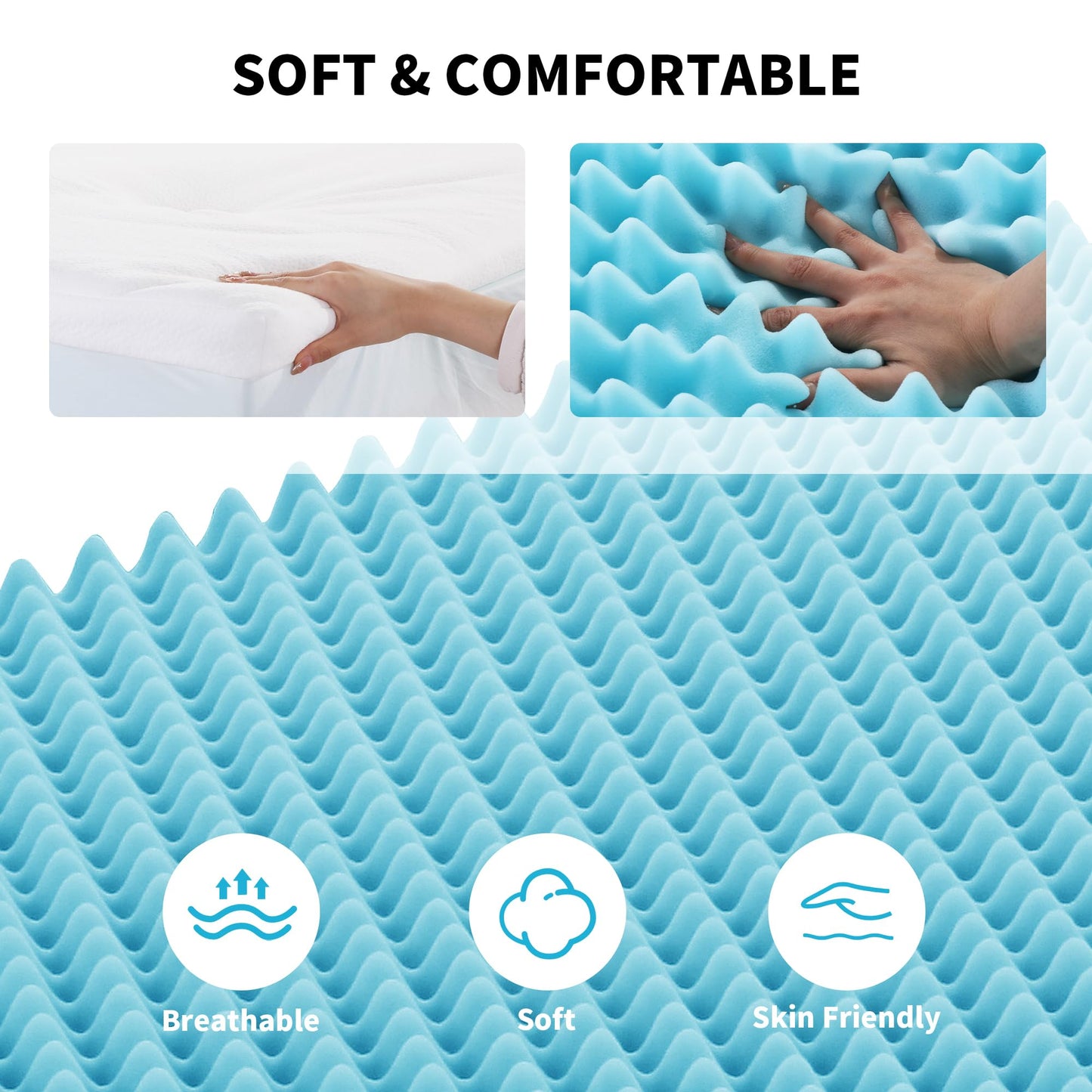 HOMBYS 6 Inches Thickness Mattress Topper Queen Size, Dual Layer Design Soft Pillow Top Mattress Topper, Puffy Mattress Pad Topper for Back Pain Reilef