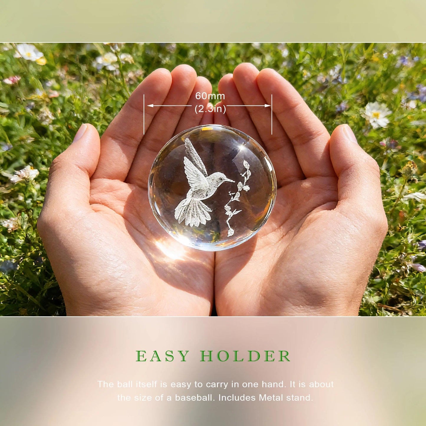 HDCRYSTALGIFTS 3D Laser Engraved Bird Crystal Ball with Stand Paperweight Gift for Women Mom 60mm Crystal Bird Figurine Glass Animal Decorative Ball for Home Room Office Decoration