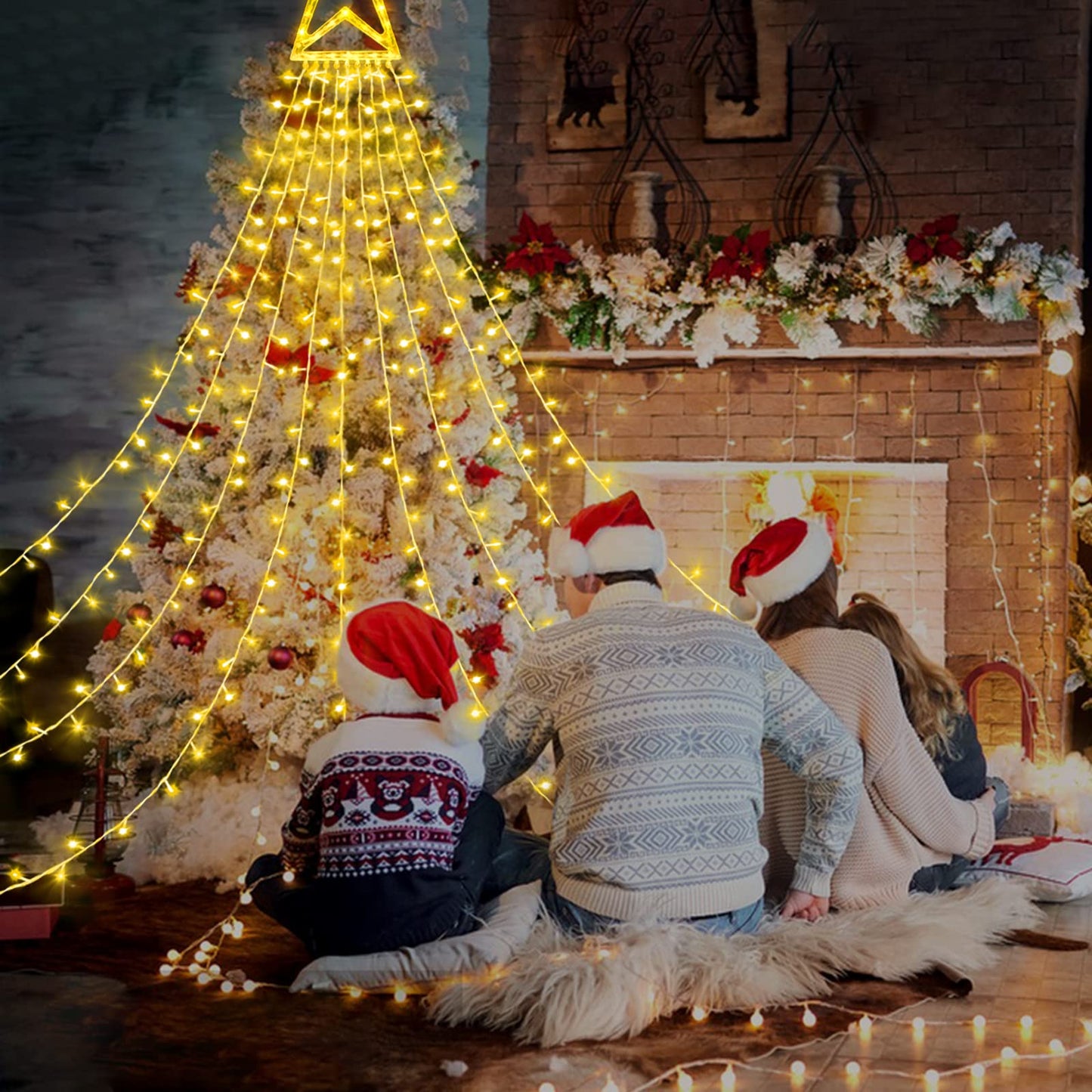 XUNXMAS Christmas String Lights Outdoor Decoration 317 LED Star Fairy String Lights 8 Modes & Waterproof for Party Wedding Patio Yard New Year Holiday Indoor Outdoor - Warm White
