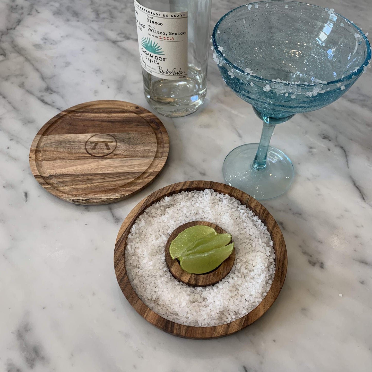 Outset 3-in-1 Acacia Wood Salt Rimmer, Cutting Board and Storage Container, 6.4" x 1" Margarita Rimmer