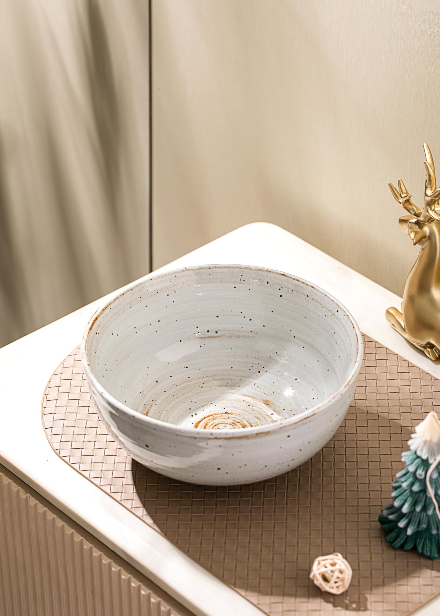 KuJaRen Mixing and Serving Bowl - 9 inch Ceramic Stoneware, Handmade White, Microwave & Dishwasher Safe