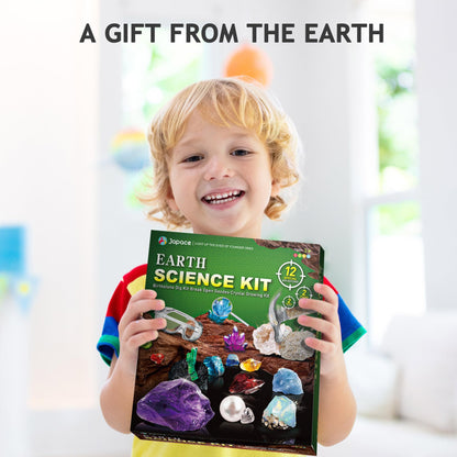Japace Earth Science Kits for Kids Age 4-6-8-12-14, Birthstone Gemstone Dig Kit, Geology Kit with Break Your Own Geodes, Crystal Growing Experiment, Rock Mining Kit Birthday Gifts Toys for Boys Girls