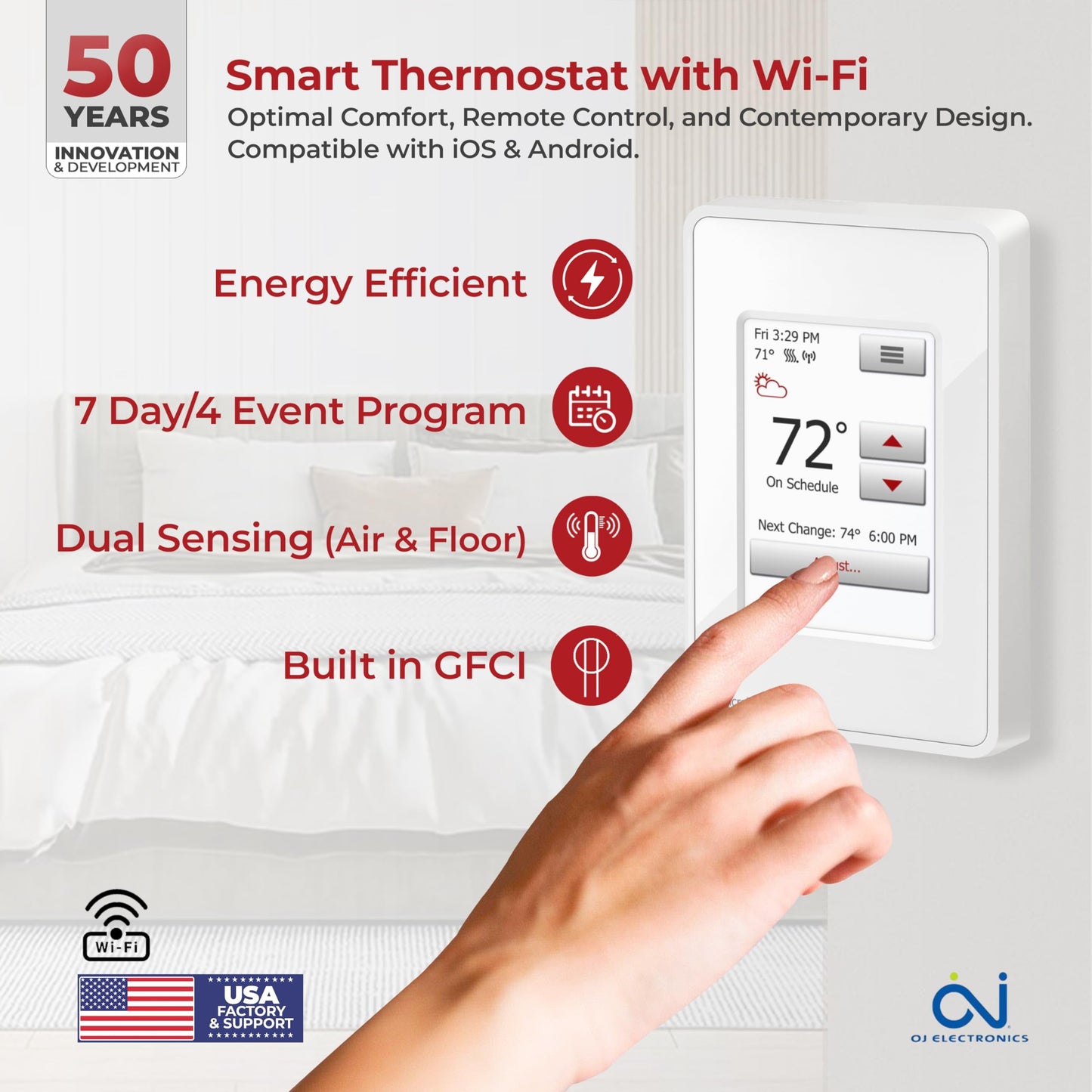 LuxHeat 120sqft Floor Heating Cable Kit - 120v Electric Radiant Heated Tile Floor Kit - Heated Flooring System Includes UWG4 WiFi Programmable Thermostat w/GFCI, Heating Cable, Alarm & Flooring Sensor