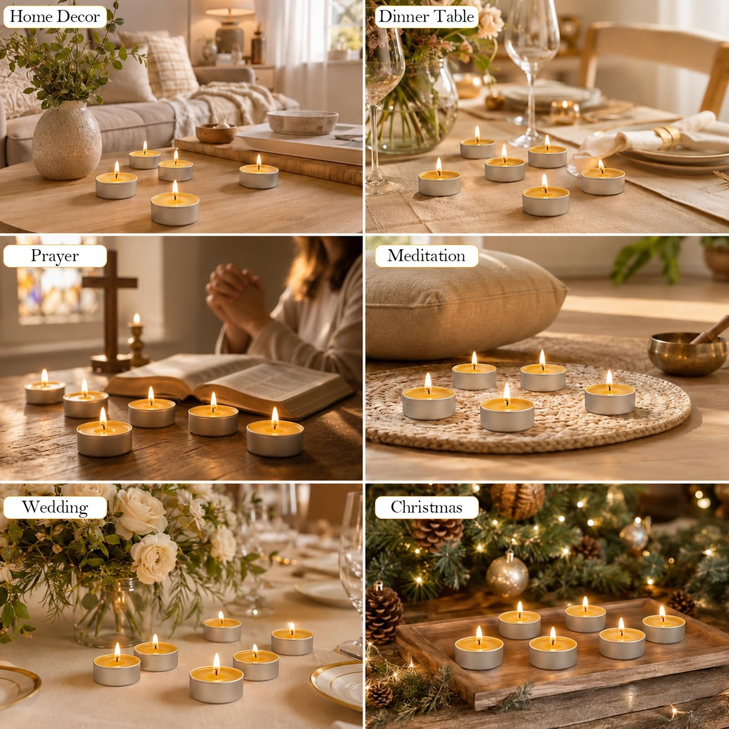 48 Pack Natural Beeswax Tealight Candles 4-5 Hour Long Burning Time