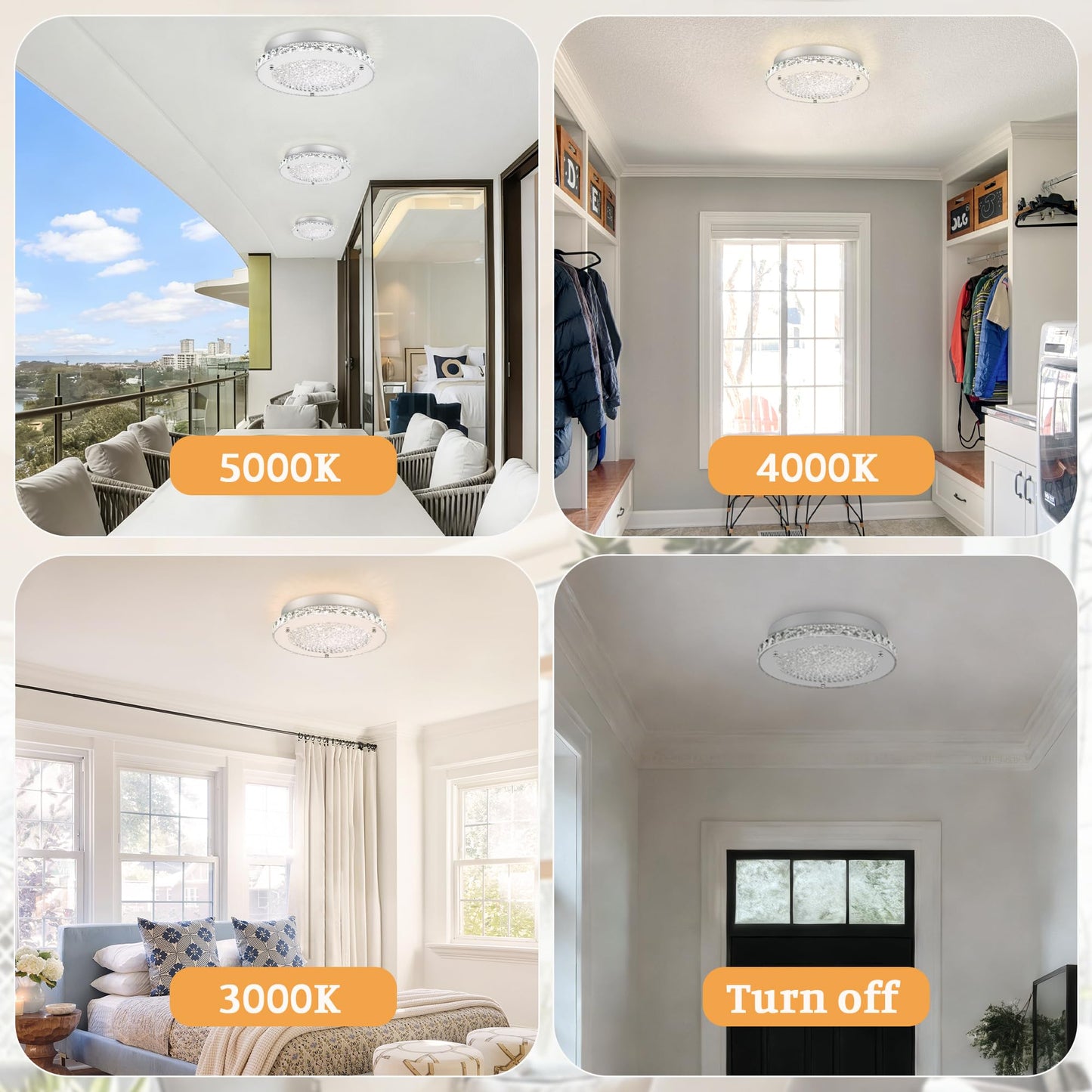 DHK wot Crystal Ceiling Light Fixture Modern Crystal Light Fixtures Ceiling Mount for Bathroom, Hallway, Porch, Laundry Room, Cloakroom, 11", 3000/4000/5000K, LED, Dimmable