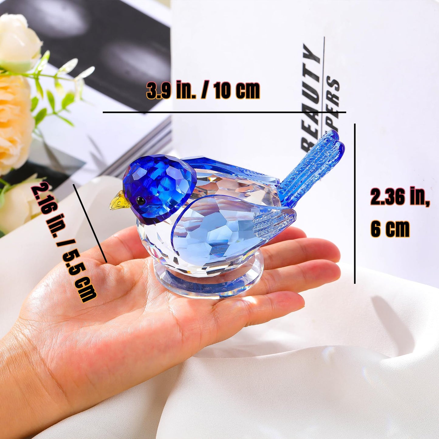 Ornalrist Crystal Blue Clear Birds Figurines Collectible Figurines Birthday Gifts for Him Husband Table Centerpiece Home Decoration Paperweight for Animal Lovers