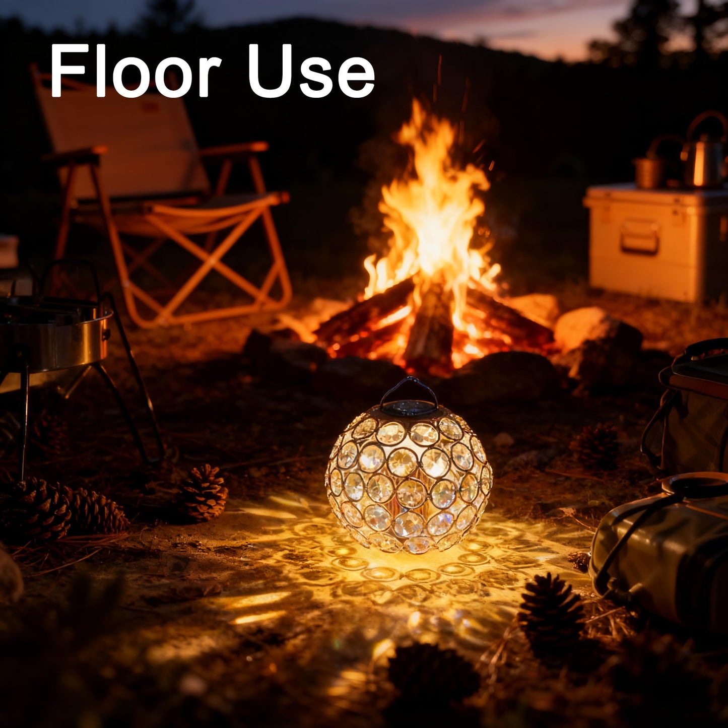 Crystal Orb Camping Light with Etched Glass - 300LM Romantic Projection Light, 3-in-1 Portable Lantern for Desk, Floor & Hanging, Rechargeable, Warm White Light, IPX4, Ideal for Bedroom, Camping Gifts