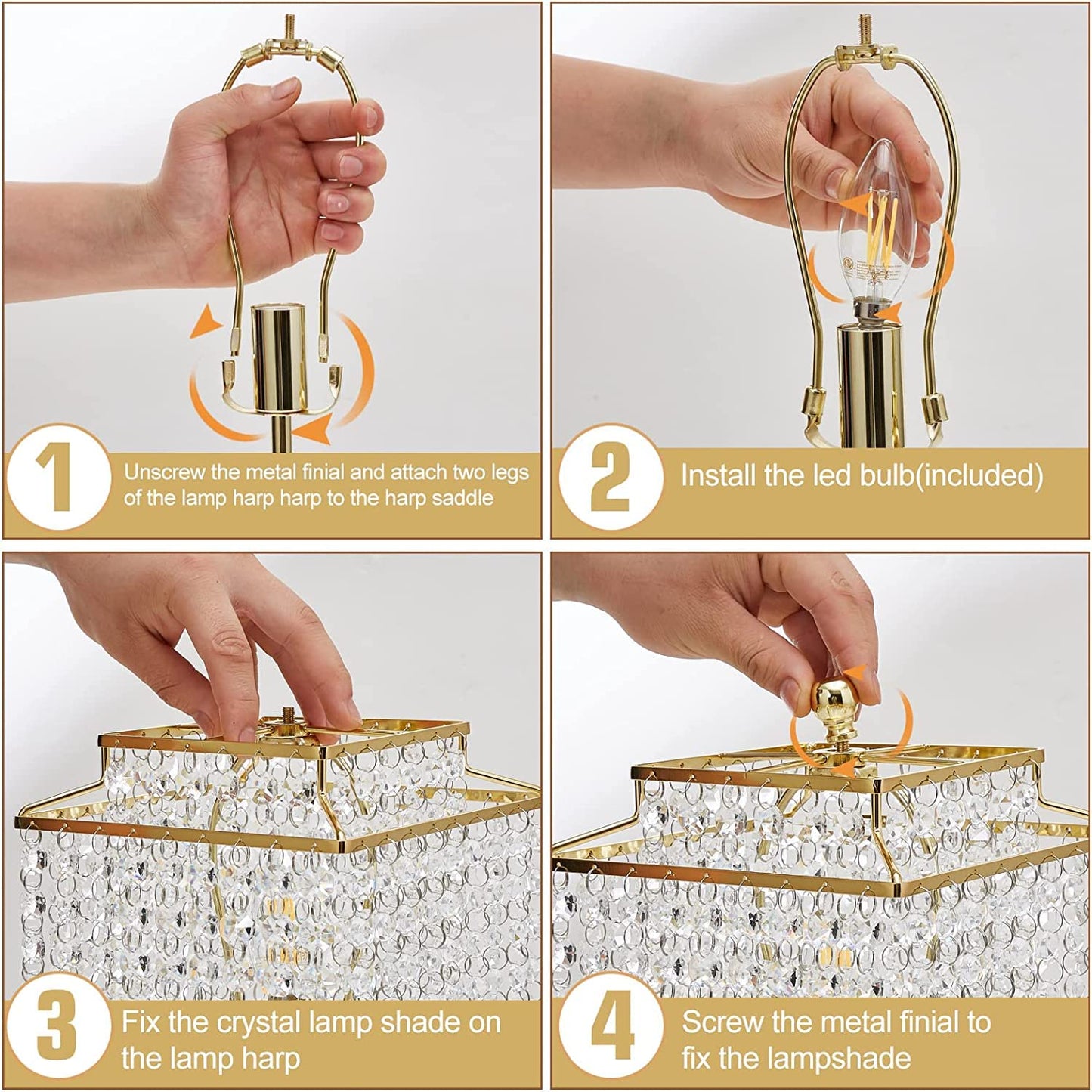 Luvkczc Crystal Touch Table Lamp, Bedside Lamps with with USB C+A Ports, Gold Bedroom Lamp, Dimmable Lamp with Crystal Shade, Nightstand Lamps for Bedroom, Living Room, Bulb Included