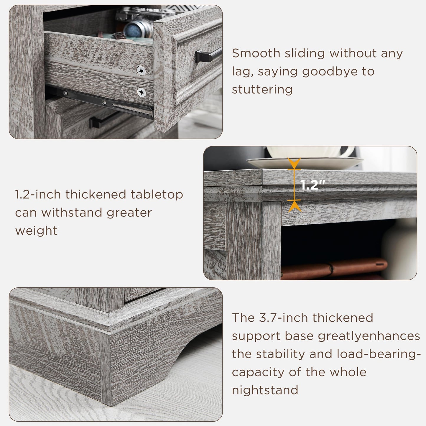 ACCOHOHO 18" Farmhouse Nightstand Set of 2 with Charging Station,End Table with 2 Drawers Storage,Side Table,Bedside Cabinet for Bedroom,Living Room, Grey