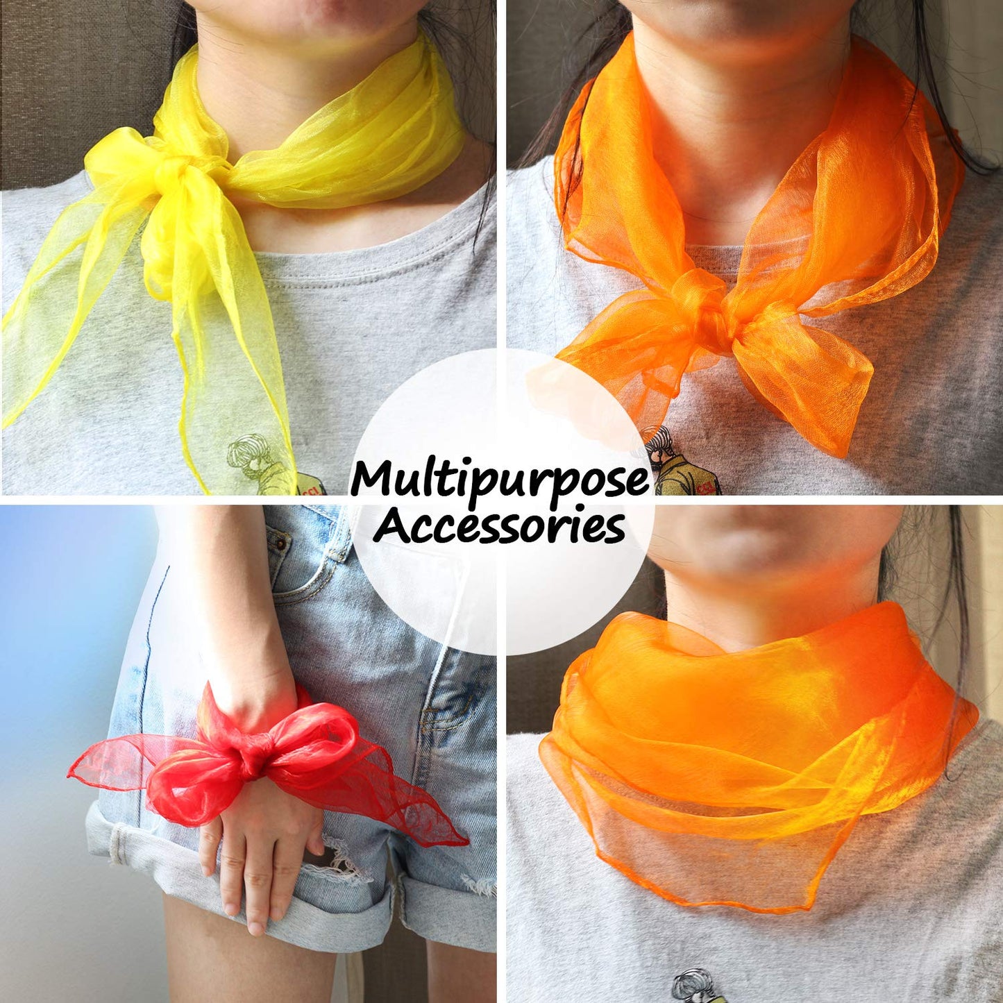 Novelty Place 12 Pcs Dance and Juggling Scarves - Silk Square Scarf with Hemmed Edges - Easy Clean Ideal Performance Props Accessories - 6 Colors(24" x 24")