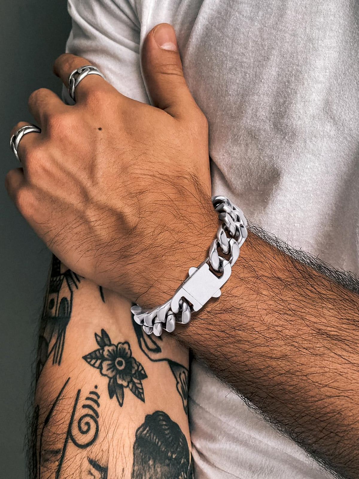 Richsteel Chunky Miami Cuban Link Chain Bracelet Hip Hop Stainless Steel Jewelry