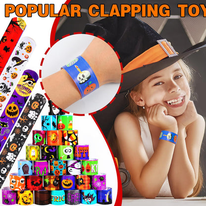 LUYI 144 PCS Halloween Slap Bracelets，Halloween Party Favors Supplies for Kids-108 Different Designs Bracelets Bulk for Halloween Decorations Treat Toys Bag Stuffers Gift for Kids Girls Boys