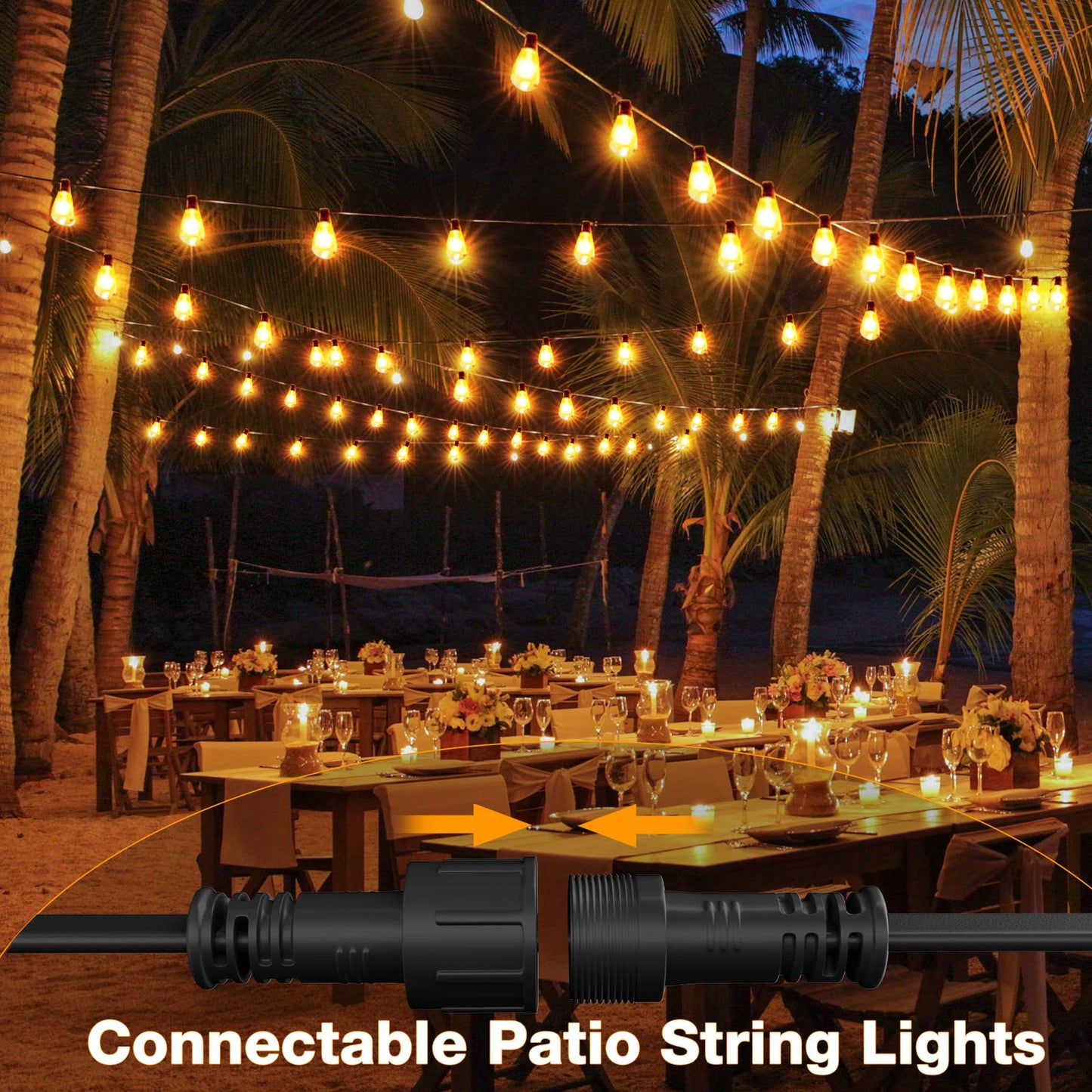 GLUROO Festoon Lights Outdoor 60FT, String Lights Mains Powered Waterproof with 31Pcs ST38 Plastic LED Bulbs, 2200K Warm White Garden Patio String Lights for Party Décor Wedding
